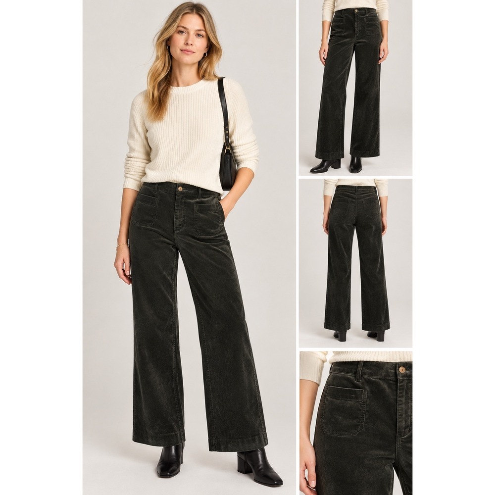 J.Crew Lizzie Pants Womens 28 Black Velvet Wide Leg Patch Pocket Stretch